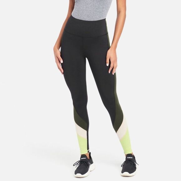 𝅺BEBE SPORT COLOR BLOCK LEGGING Black/Neon/Blue - Picture 2 of 6